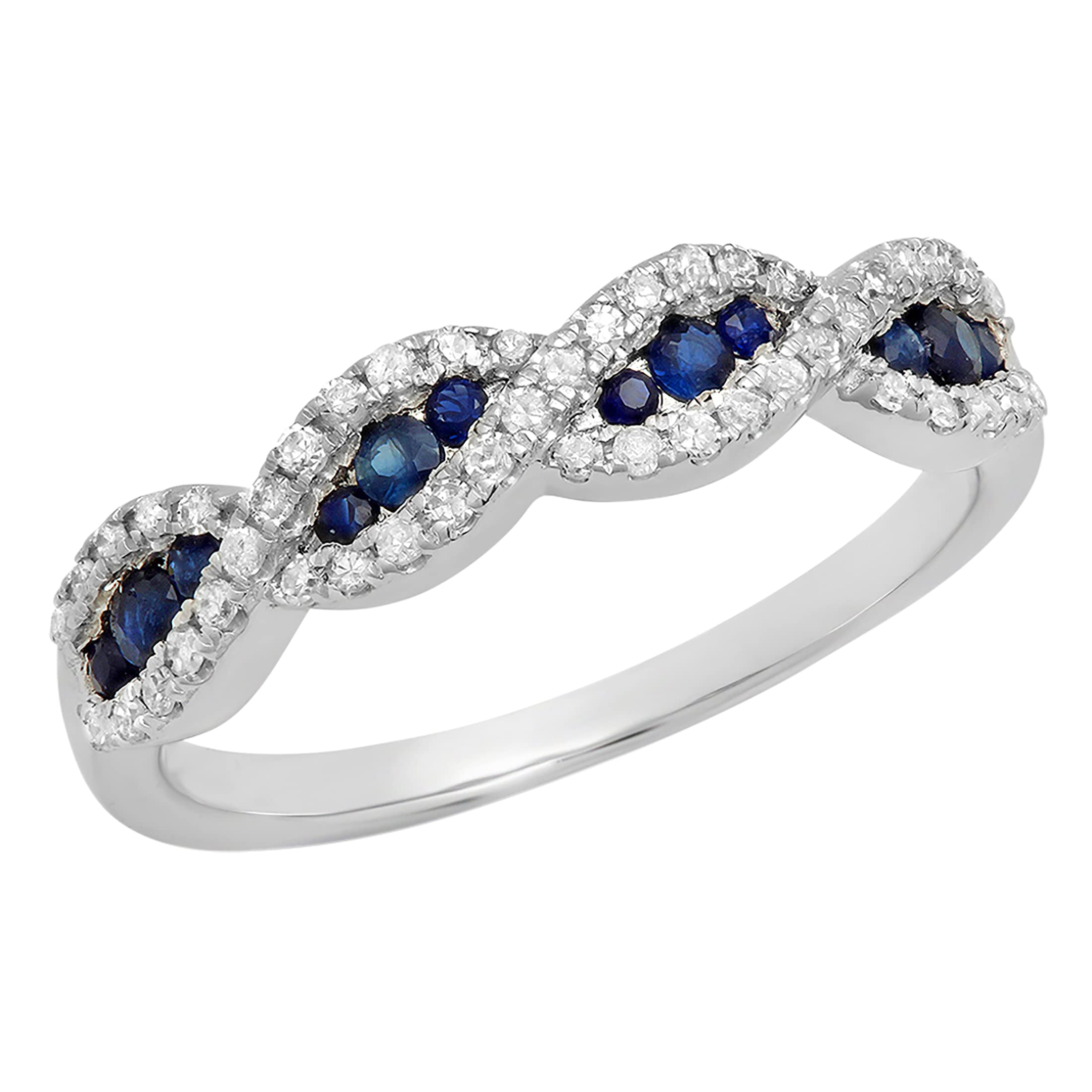 Dazzlingrock Collection Round Blue Sapphire & White Diamond Bridal Swirl Stackable Anniversary Wedding Band | 10K Gold