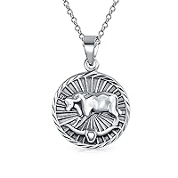 Astrology Horoscope Disc Medallion Pendant Zodiac Necklace For Men Women Antiqued .925 Sterling Silver All Constellation