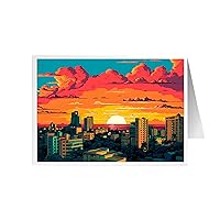 ARA STEP Unique All Occasions CITY Pop Art Greeting Cards Assortment Vintage Aesthetic Notecards 14 (Set of 4 SIZE 148.5 x 210 mm / 5.8 x 8.3 inches) (Maputo City 1)