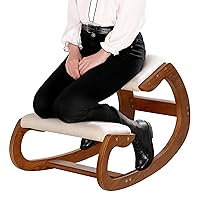 Predawn Ergonomic Kneeling Chair,Rocking Knee Chair Upright Posture Chair for Home Office Meditation Wooden & Linen Cushion-Office Chair for Back Neck Pain Relief & Improving Posture (Pecan)