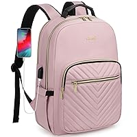 LOVEVOOK Laptop Backpack Purse for Women, Work Business Travel Computer Bags, College Nurse Backpack for Womens, Quilted Casual Daypack with USB Port, Fit 15.6 Inch Laptop, Light Pink