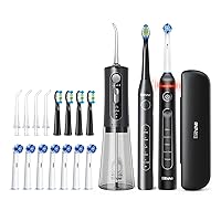 Bitvae R2 Rotating Electric Toothbrush for Adult, 5 Modes Rechargeable Power Toothbrush ＆ Water Flosser and Electric Toothbrush Combo Bundle, 3 Modes Rechargeable Water for Adult, Black