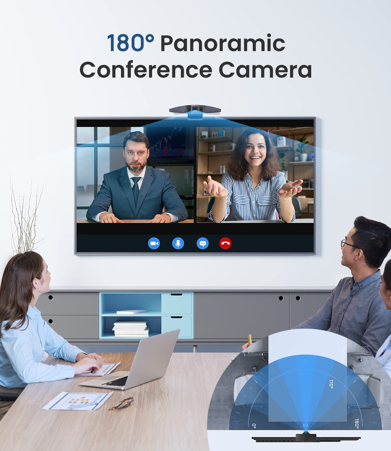 Enther&MAXHUB Intelligent 180° Panoramic 4K Huddle Room Video Camera - Inclusive Video Conferencing Camera with Full Room Coverage - Easy to Set Up Wide Angle Webcam for Business & Distance Learning