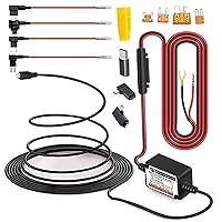 NUNET 15ft MicroUSB & MiniUSB Hardwire Kit with Mini/LP Mini/ATO/Micro2 Fuse, Micro to Mini/Type-C Adapters, Battery Drain Protection System, 15ft Length Cord for Dash Cameras