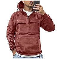 Mens Winter Jacket 1/4 Zip Fashion Pullover Hoodie Athletic Workout Fit Cotton Sweatshirts Long Sleeve With Pockets