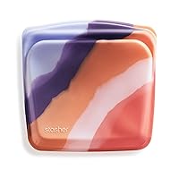 Stasher Reusable Silicone Storage Bag, Food Storage Container, Microwave and Dishwasher Safe, Leak-free, Sandwich, Purple Wave
