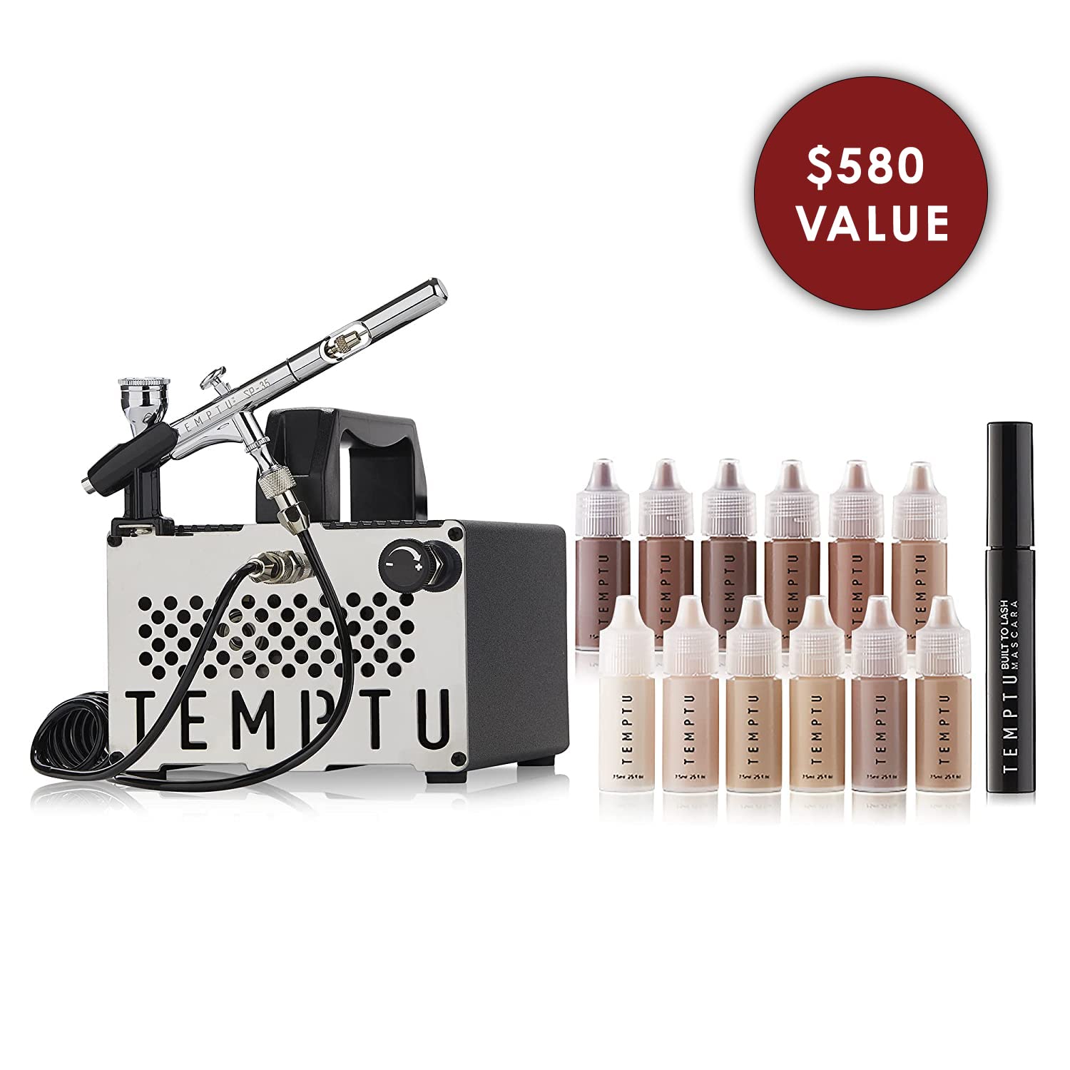 TEMPTU Airbrush Makeup System S-One Kit: Airbrush Makeup Set for Professionals and Makeup Artists: Includes S/B Silicone-Based Foundation Starter Set & Cleaning Kit, Lightweight, Travel-Friendly