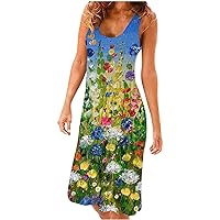 Women's Summer Dresses 2024 Beach Casual Sleeveless Floral Print Tank Loose Sundress Cover ups Flowy Boho Dress