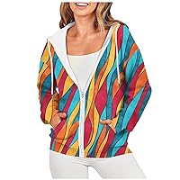 Lightweight Zipper Hoodies For Women,Women's Oversized Tie Dye Print Hoodie Full Zip Long Sleeve Sweatshirt Jackets