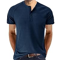 Summer Men's Short Sleeved T-Shirts Henley Collar Solid Casual Top Single Breasted Pocket Tshirt Soft Bottoming Shirt