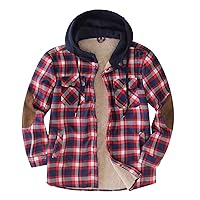 Men's Winter Thermal Flannel Shirt Plaid Jacket with Hood Western Snap Button Long Sleeve Sherpa Lined Coat