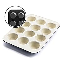 Bakeware Healthy Ceramic Nonstick, 12 Cup Muffin and Cupcake Baking Pan, PFAS-Free, Black