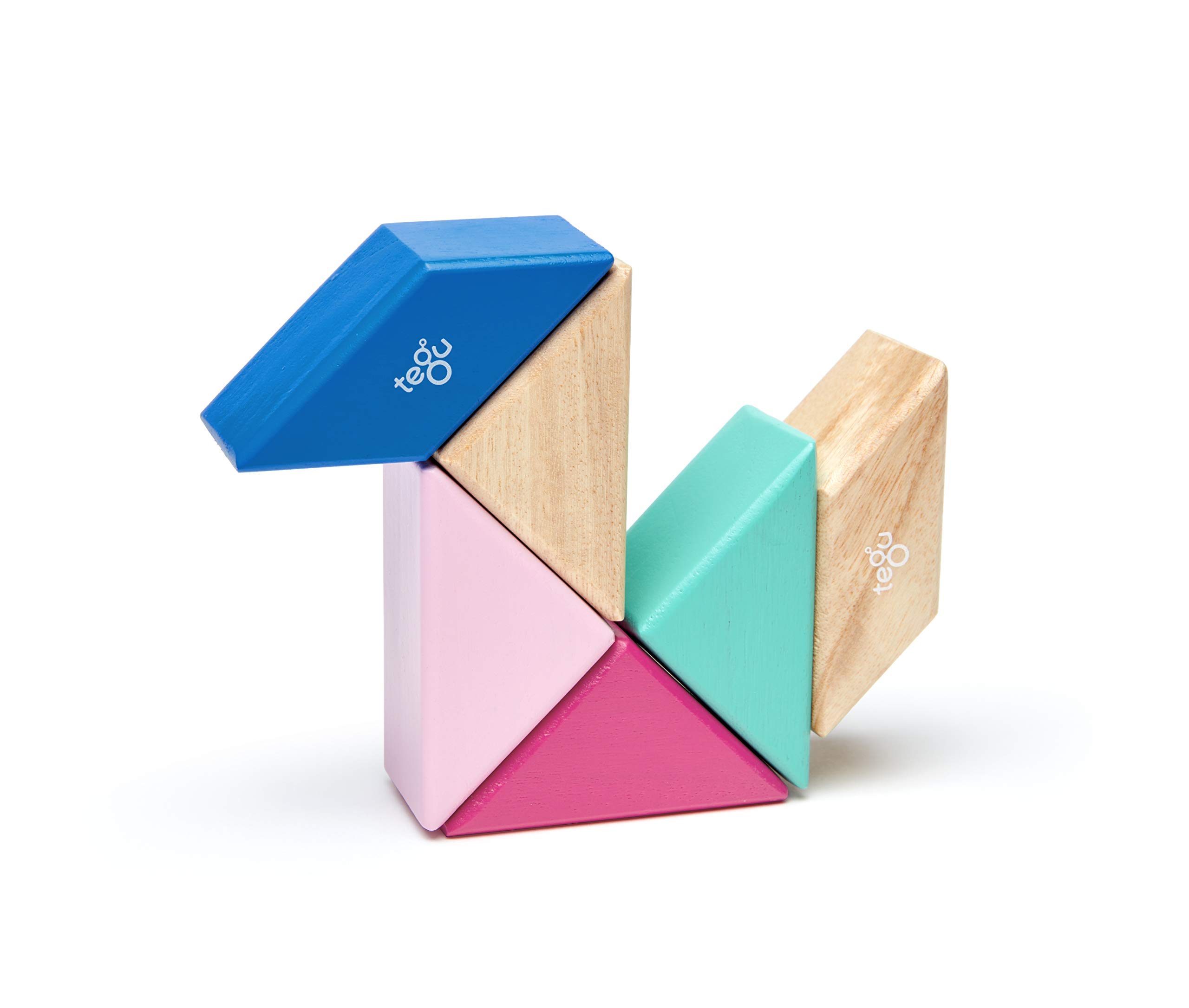 6 Piece Tegu Pocket Pouch Prism Magnetic Wooden Block Set, Blossom