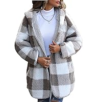 Women'S Plaid Hooded Cardigan Winter Fashion Double-Sided Plush Loose Warm Jacket Open Long Jacket