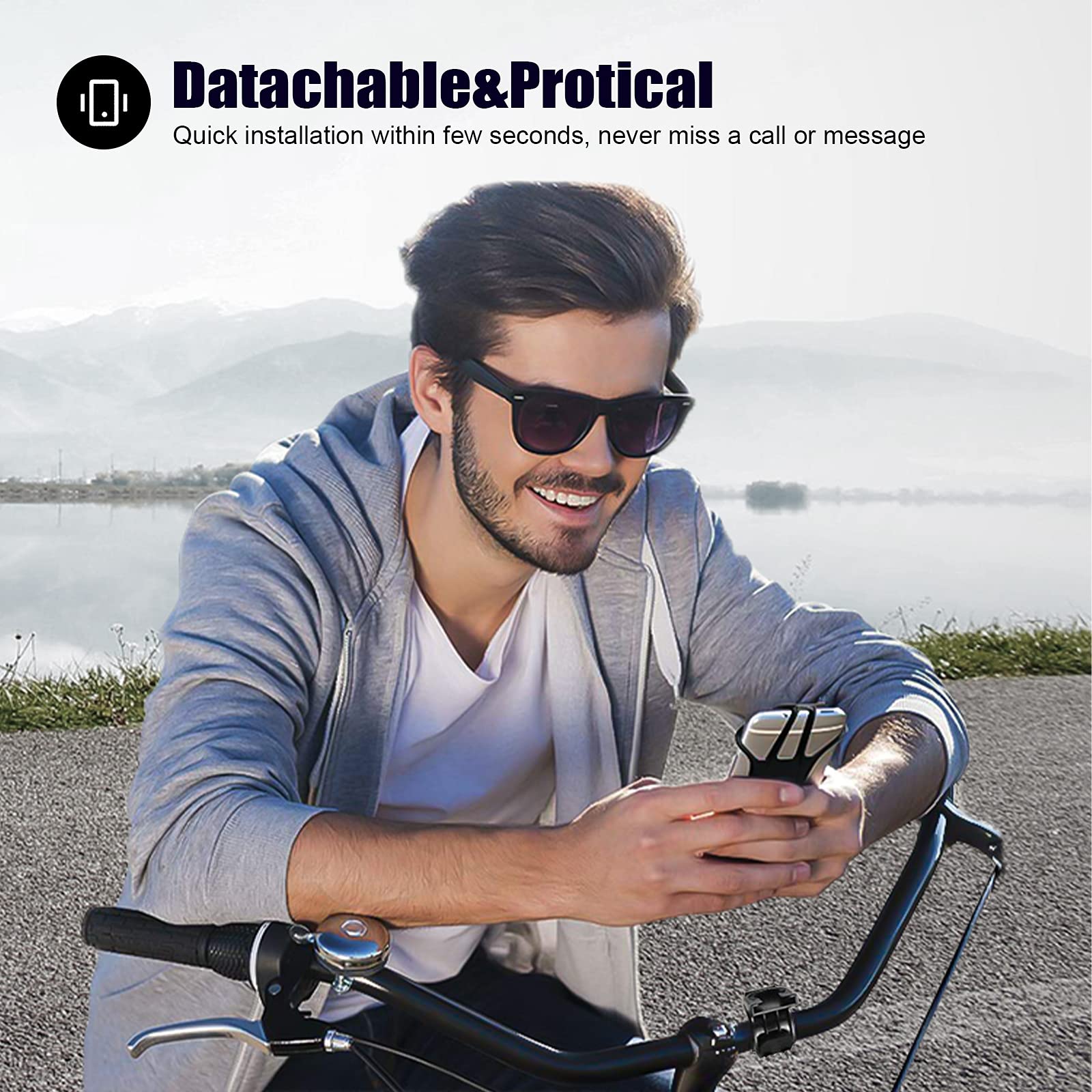 Deerfun Detachable Bike Phone Holder, Universal Bicycle Motorcycle Cell Phone Mount, 360° Rotatable Adjustable Bike Phone Mount Compatible for 4