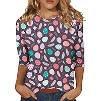Womens Shirts Casual O-Neck Popular Stretch Rabbit Patterned Easter Day Three Quarter Sleeve Simple Breathable Tunic Tops