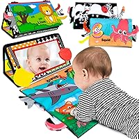 Baby Toys 0-6 Months - Tummy Time Mirror Toys with Cloth Books & Teethers - Montessori Infant Toys for Babies 0 3 6 9 Months - High Contrast Newborn Sensory Toy for Boys Girls Baby Gift