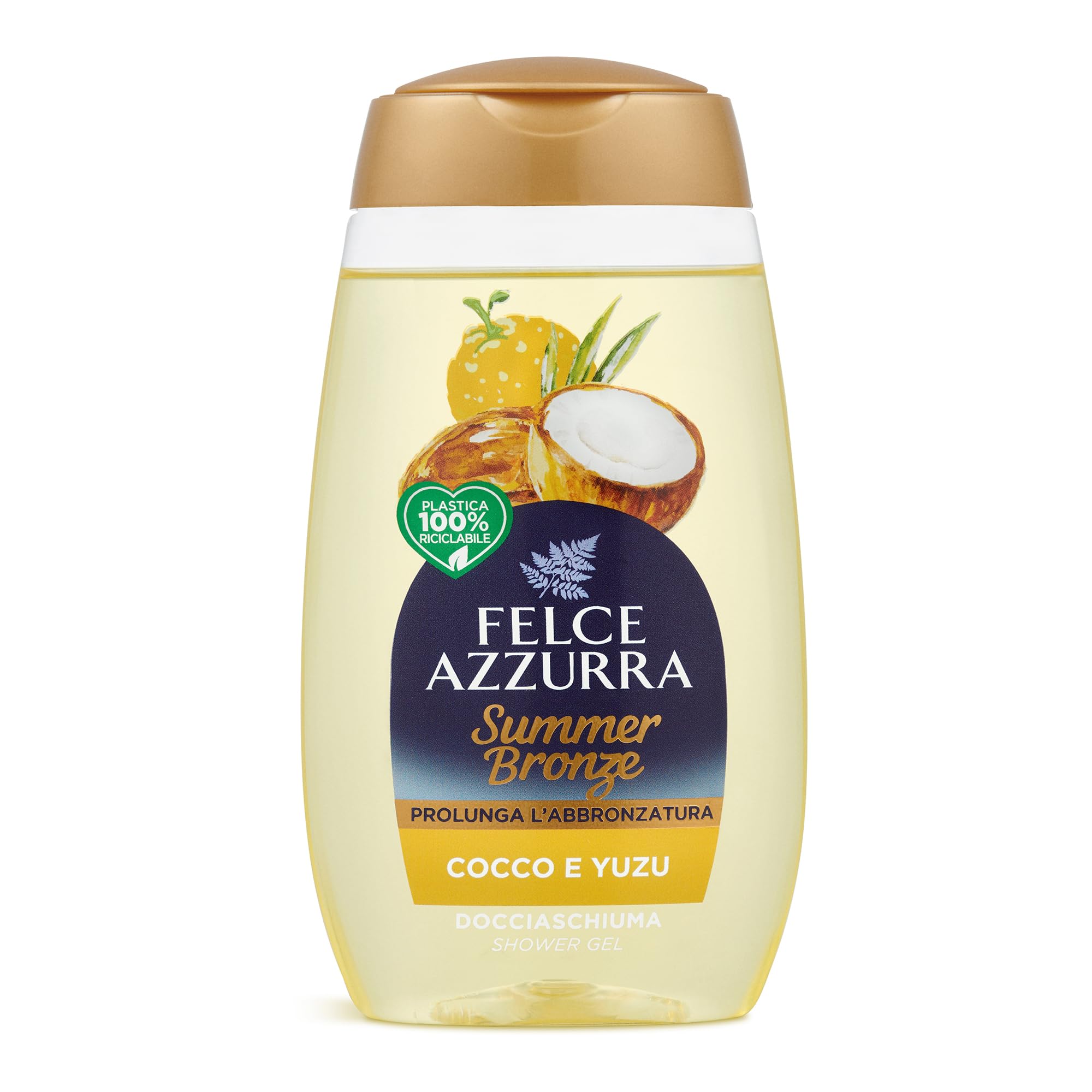 Felce Azzurra Summer Bronze - Tan Extending Body Wash - Emollient Active Ingredients Nourish and Moisturize Your Skin - Pamper Yourself with Scented Shower Gel - Cocco and Yuzu - 8.45 oz