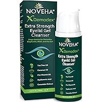 NOVEHA Demodex Extra Strength Eyelid Gel Cleanser - for Demodex, MGD and Dry Eye with Pro-Vitamin B5, Tea Tree Oil, and Hyaluronic Acid - Gentle Cleansing, Soothes Itchy Eyelid - 50mL