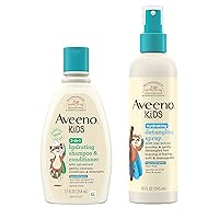 Aveeno Kids 2-in-1 Hydrating Shampoo & Conditioner, Gently Cleanses, Conditions Kids Hair, 12 fl. Oz with Aveeno Kids Hydrating Detangling Spray, Quickly & Gently Detangles Kids' Hair, 10 fl. Oz