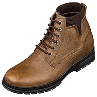 Men's Invisible Height Increasing Elevator Shoes - Pebble Grain Leather Lace-up Work Boots - 2.8 Inches Taller