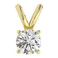14K Solid White or Yellow Gold Lab Grown Moissanite Diamond Solitaire Pendant Necklaces | Round, Emerald, Cushion Shape | Pendant Only or with Box/Cable Chain | Made in USA