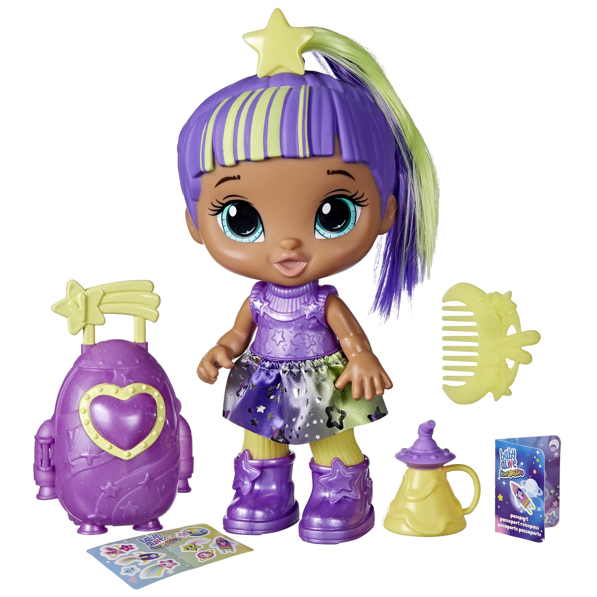 Baby Alive Star Besties Doll, Lovely Luna, 8-inch Space-Themed Doll for 3 Year Old Girls and Boys and Up, Accessories