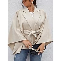 OVEXA Women's Large Size Fashion Casual Winte Plus Cloak Sleeve Belted Overcoat Leisure Comfortable Fashion Special Novelty (Color : Beige, Size : XX-Large)