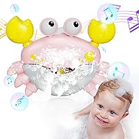 GLZOOO Crab Bath Toys: Bath Toys for Toddlers, Blow Bubbles and Plays 12 Children’s Songs, Sing-Along Bath Bubble Maker for Baby (Pink)