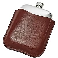 Plain Pewter Pocket Flask 6oz in Brown Genuine Leather Pouch withPolished Finish Screw Top Perfect for Engraving Hip Flasks for Men Personalised