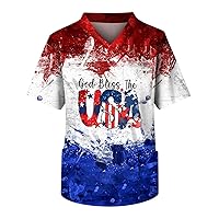 Independence Day Scrub Top American Flag Print Scrubs Tops Plus Size Working Uniform 4th of July Patriotic T Shirt