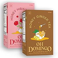 OH DOMINGO Honey Ginger Tea Honey Hibiscus Tea Bundle Pack, Individually Wrapped Tea Bags, 20 Count Pack of 2