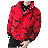 Men's Camo Hipster Jacket Cotton-Padded Slim Fit Parkas Coat