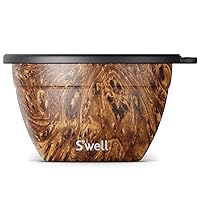 S'well Stainless Steel Salad Bowl Kit - 64oz, Teakwood - Comes with 2oz Condiment Container and Removable Tray for Organization - Leak-Proof, Easy to Clean, Dishwasher Safe