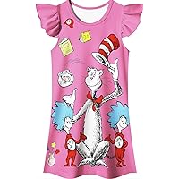 Cat Hat Dress for Kids,Casual Dress with Printed Book Characters