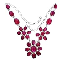 Corundum Ruby Gemstone 925 Solid Sterling Silver Necklace Gorgeous Designer Jewelry Gift For Her