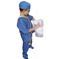 Real Children Doctor Dentist MD Surgeon 7 Item Coat Shirt Pants hat Stethoscope Scrubs Great Gift Baby Children Teen Adults (SM (fits 5-6 yrs)) Blue