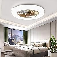 Bladeless Ceiling Fan with Light, Remote Control Low Profile Modern Ceiling Fan with Lights, 3 Colors Flush Mount Ceiling Fan with Light for Living Room Bedroom Kitchen (22 INCH, Gold)