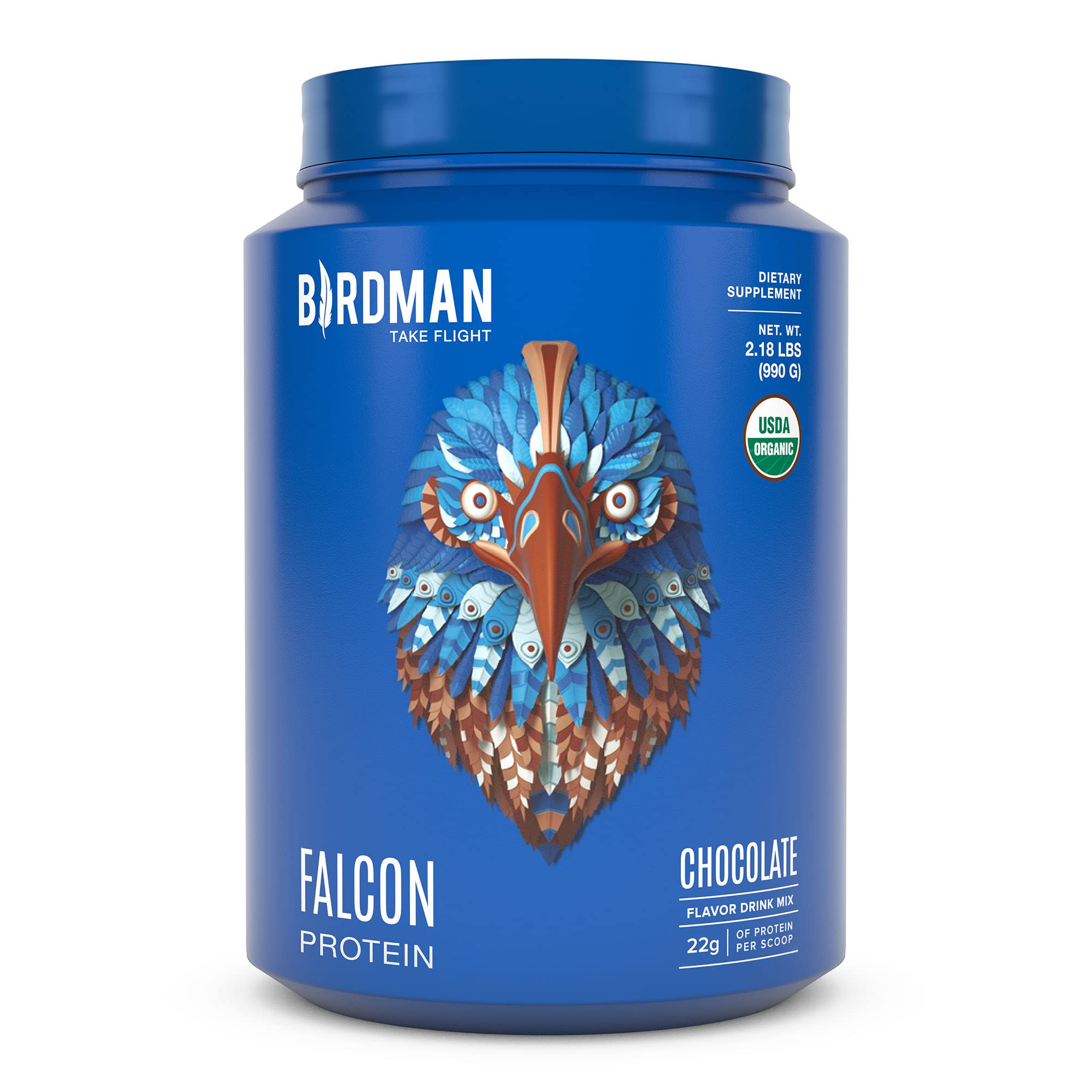 BIRDMAN Falcon Plant Based Protein Powder | Vegan Protein Powder, Keto Friendly, Kosher, Gluten Free, Organic Pea Protein, Non Dairy, Lactose Free Protein | Chocolate Flavor - 33 Servings - 2.18 lb