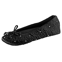 Isotoner Women's Ballerina Slippers with Terry Lined and Rose Quilt Ballet Flat