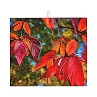Fall Red Leaves and Fruits Drying Mat for Kitchen Counter, Absorbent Dish Drying Pad for Washing Dishes, Cute Kitchen 16x18 Inch