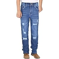A2Z Kids Boys Relaxed Straight Fit Boot Cut Ripped Jeans Mid Blue Comfortable Stretchy Loose Fit Cotton Jeans for Boys