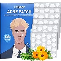 LitBear Acne Patch Pimple Patch, 2 Sizes 138 Patches Professional Acne Absorbing Cover Patch for Men, Hydrocolloid Invisible Acne Patches for Face Zit Patch Acne Dots Tea Tree Oil, Salicylic Acid