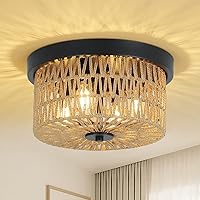 HMVPL Rattan Flush Mount Ceiling Light,Boho Light Fixtures Ceiling Mount with Handmade Woven Lampshade,4-Lights Wicker Close to Ceiling Light,Rattan Chandelier for Bedroom Kitchen Hallway Living Room