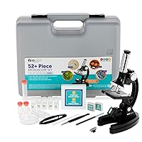 AmScope 120X-1200X 52-pcs Kids Beginner Microscope STEM Kit with Metal Body Microscope, Plastic Slides, LED Light and Carrying Box (M30-ABS-KT51),Black