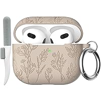 for AirPods 3 Case 2021, Flower Engraved AirPods 3rd Generation Case Cute Soft Silicone Skin Protective Air Pod 3 Case for Women Men with Keychain for Airpod 3rd Gen Case, Milk Tea