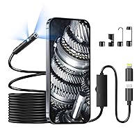 [Dual-Lens] Endoscope Camera with Light, 1920P Borescope Inspection Camera with 8+1 Adjustable LED Lights, Semi-Rigid Snake Cable 16.5FT, IP67 Waterproof for iPhone, iPad, Samsung,Cool Gadgets for Men
