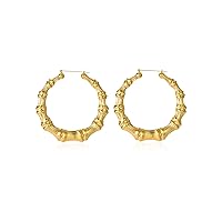 Large Bamboo Hoop Earring Hollow Casting Hip-Hop Statement Jewelry for Women Goldtone Silvertone