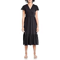 Max Studio Women's Crinkled Jersey Flutter Sleeve Wrap Midi Dress