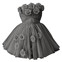 Short Strapless Tulle Cocktail Dress Floral A-Line Homecoming Gown for Teens Customizable Party Gown